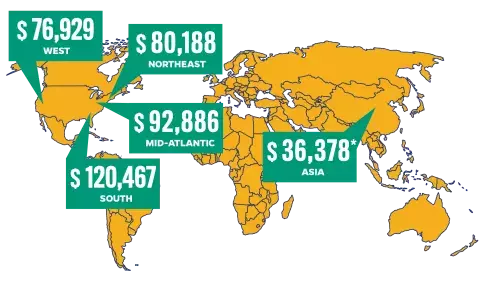 2022 flex mba student locations map of united states showing student salary by region