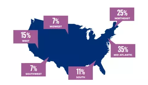 2024 flexible mba graduate regions map of united states showing student locations by region